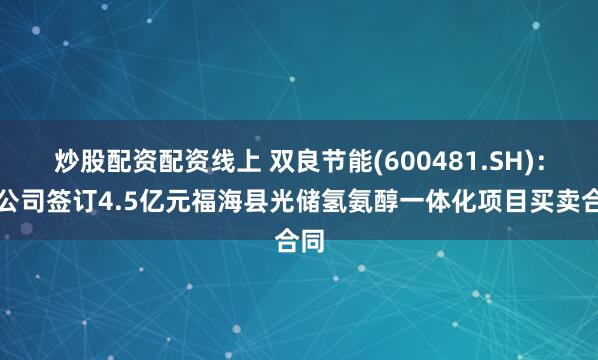 炒股配资配资线上 双良节能(600481.SH)：子公司签订4.5亿元福海县光储氢氨醇一体化项目买卖合同